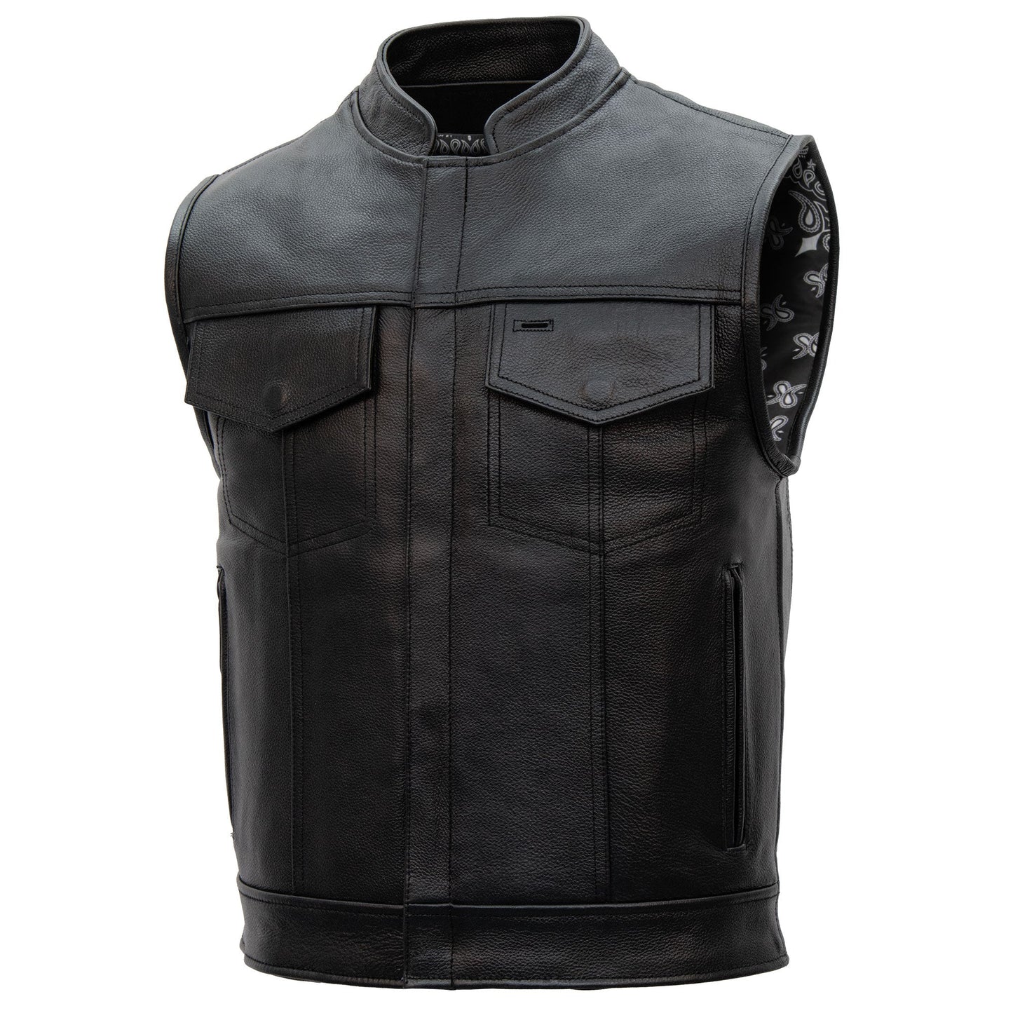 Hot Leathers VSM1049 Men's Black 'Paisley' Motorcycle Club style Conceal and Carry Leather Biker Vest