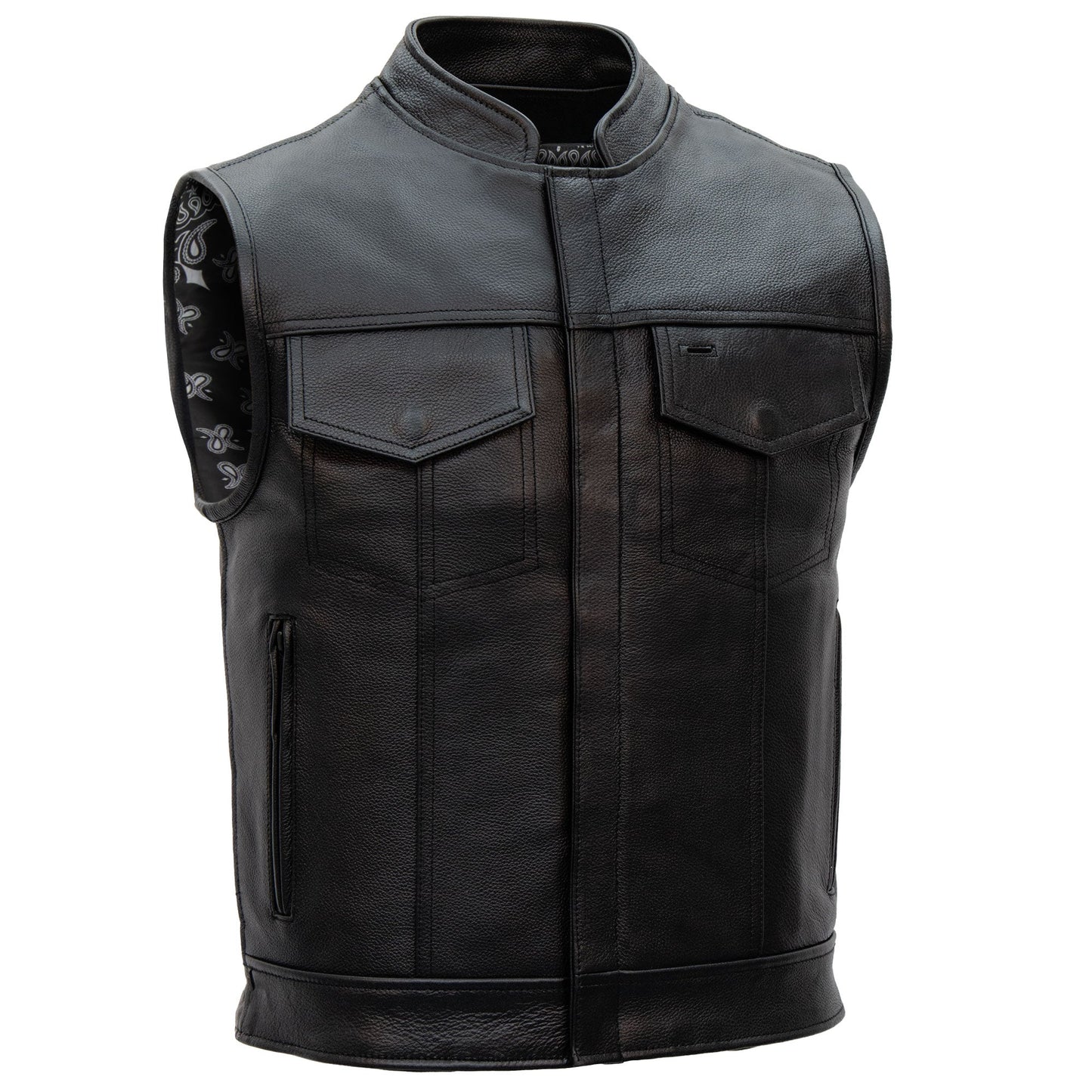 Hot Leathers VSM1049 Men's Black 'Paisley' Motorcycle Club style Conceal and Carry Leather Biker Vest