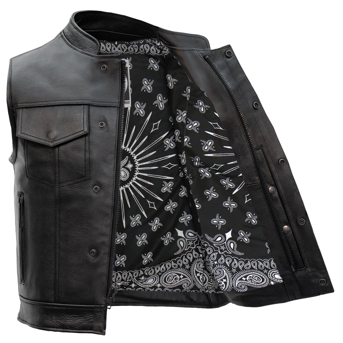 Hot Leathers VSM1049 Men's Black 'Paisley' Motorcycle Club style Conceal and Carry Leather Biker Vest