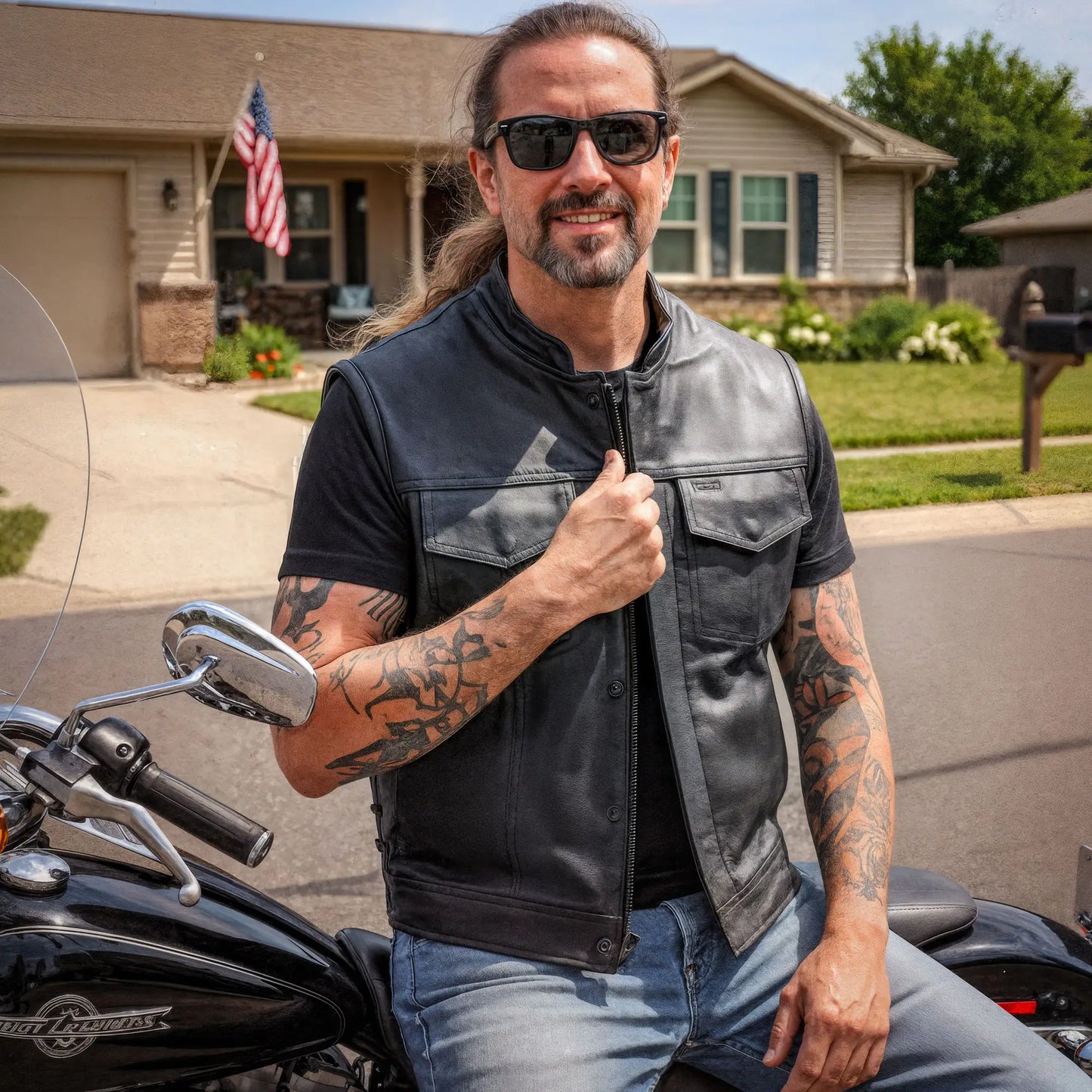 Hot Leathers VSM1049 Men's Black 'Paisley' Motorcycle Club style Conceal and Carry Leather Biker Vest