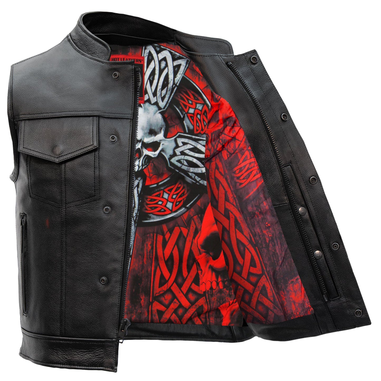 Hot Leathers VSM1051 Men's Black 'Celtic Cross' Motorcycle Club Style Conceal and Carry Leather Biker Vest