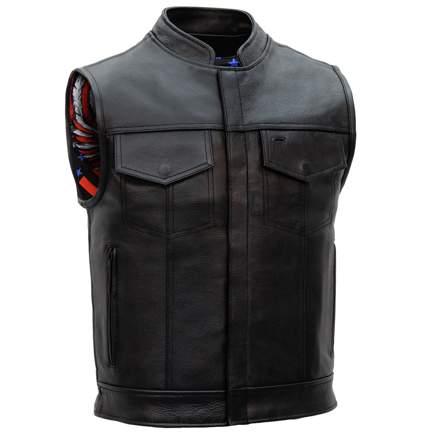 Hot Leathers VSM1052 Men's Black 'Patriotic' Motorcycle Club style Conceal and Carry Leather Biker Vest