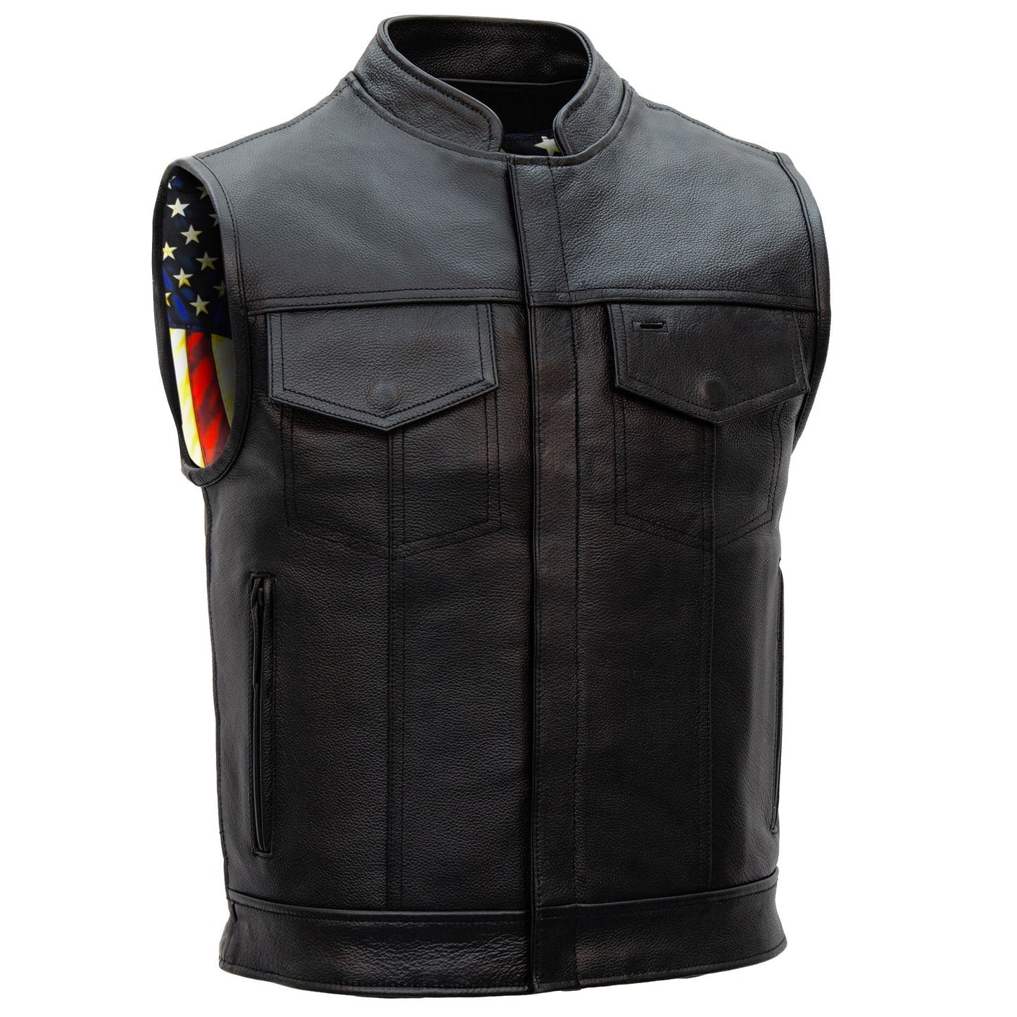 Hot Leathers VSM1056 Men's Black 'Vintage USA Flag' Motorcycle Club Style Conceal and Carry Leather Biker Vest
