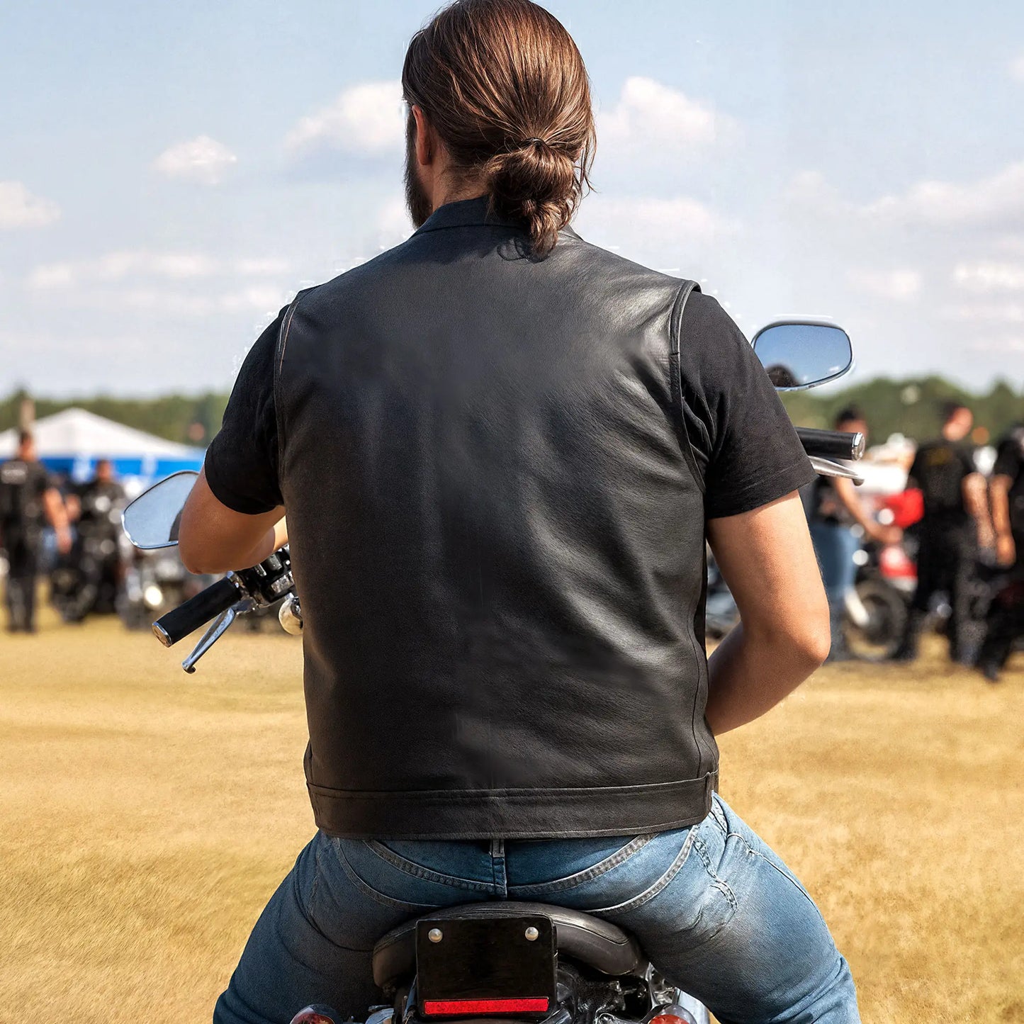 Hot Leathers VSM1056 Men's Black 'Vintage USA Flag' Motorcycle Club Style Conceal and Carry Leather Biker Vest