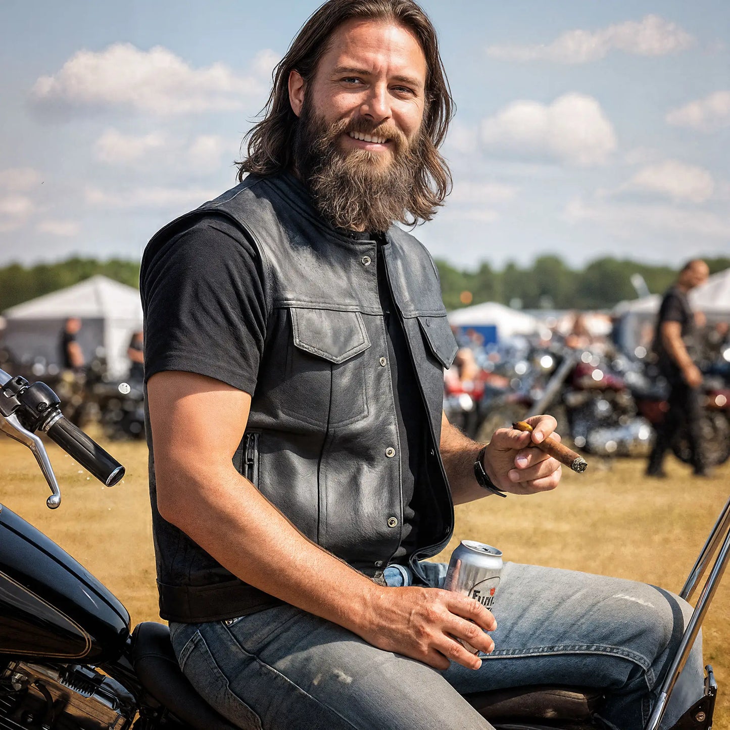 Hot Leathers VSM1056 Men's Black 'Vintage USA Flag' Motorcycle Club Style Conceal and Carry Leather Biker Vest