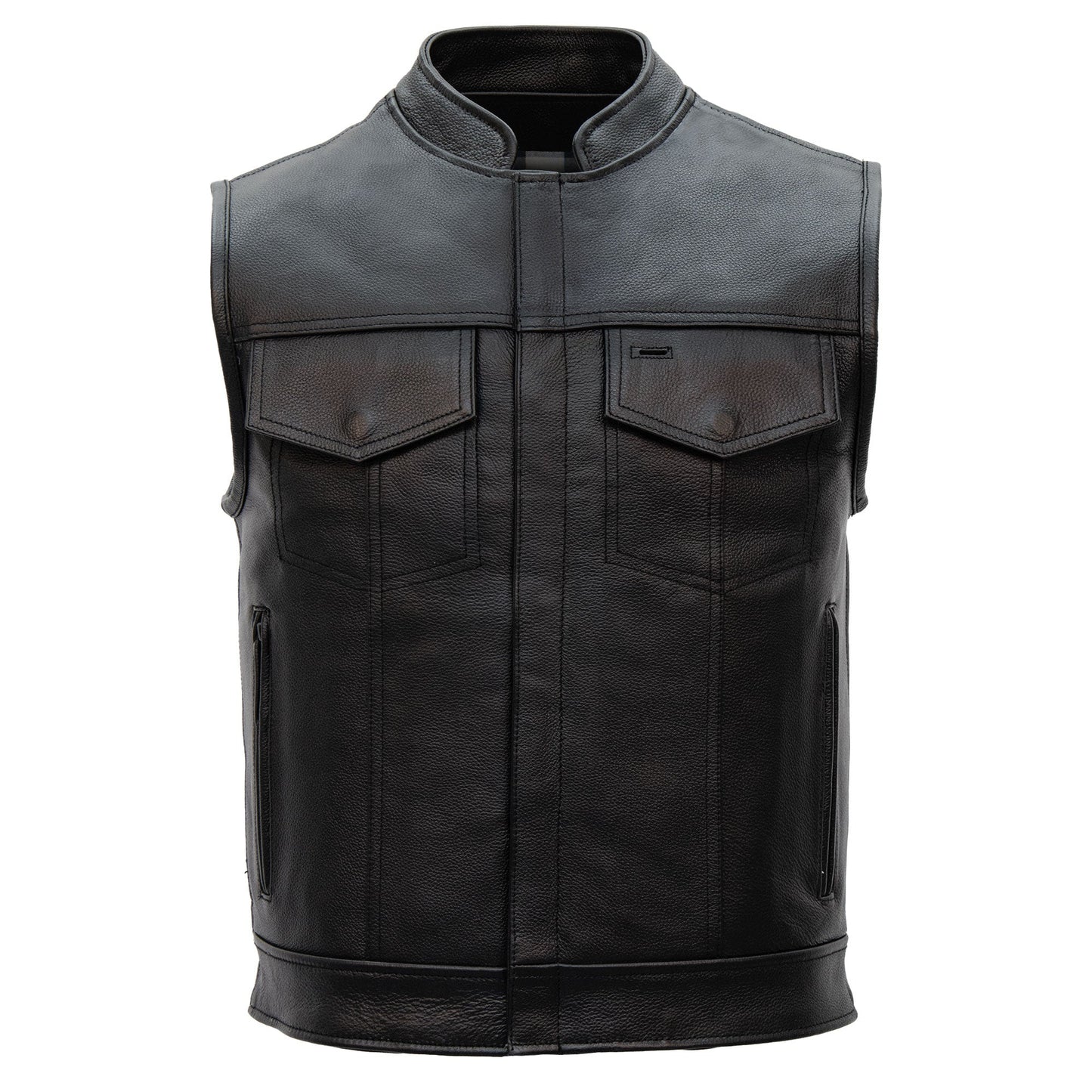 Hot Leathers VSM1059 Men's Black 'Flannel Grey' Motorcycle Club style Conceal and Carry Leather Biker Vest