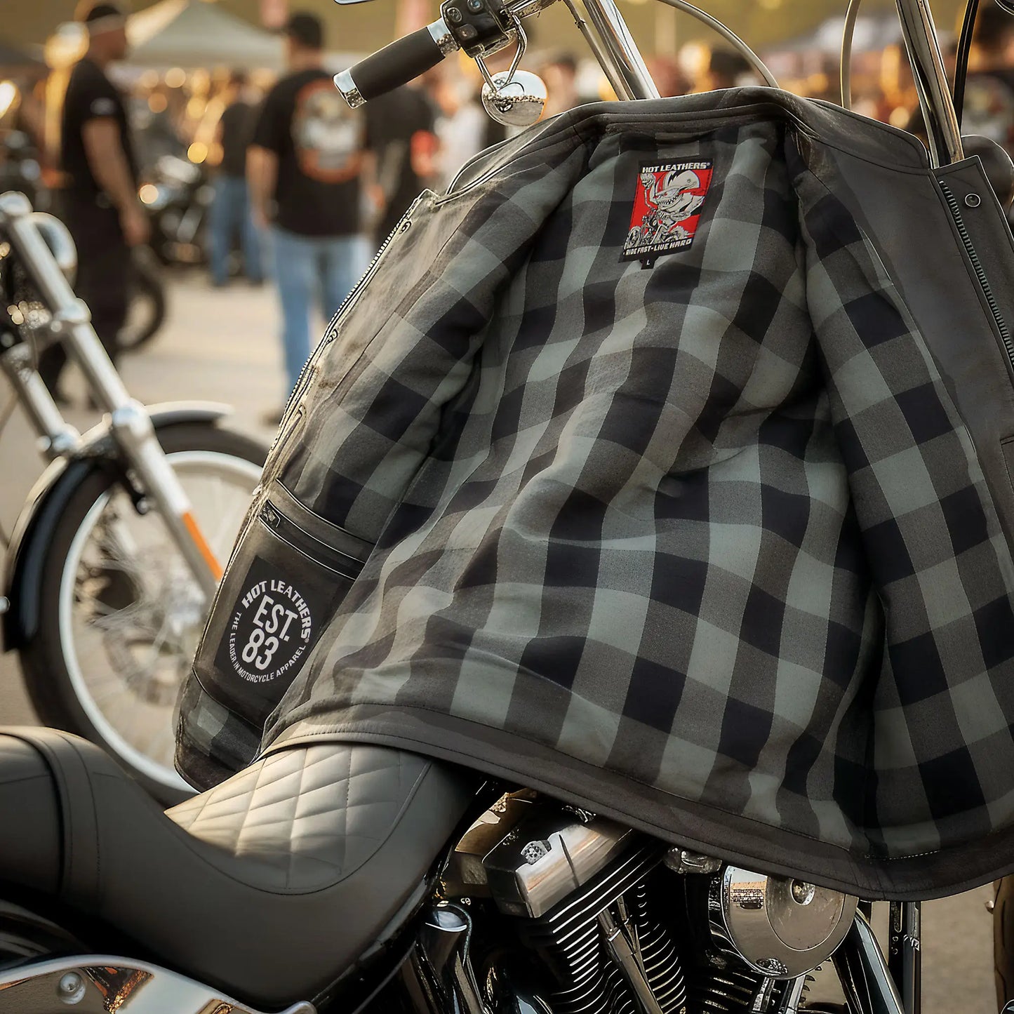 Hot Leathers VSM1059 Men's Black 'Flannel Grey' Motorcycle Club style Conceal and Carry Leather Biker Vest