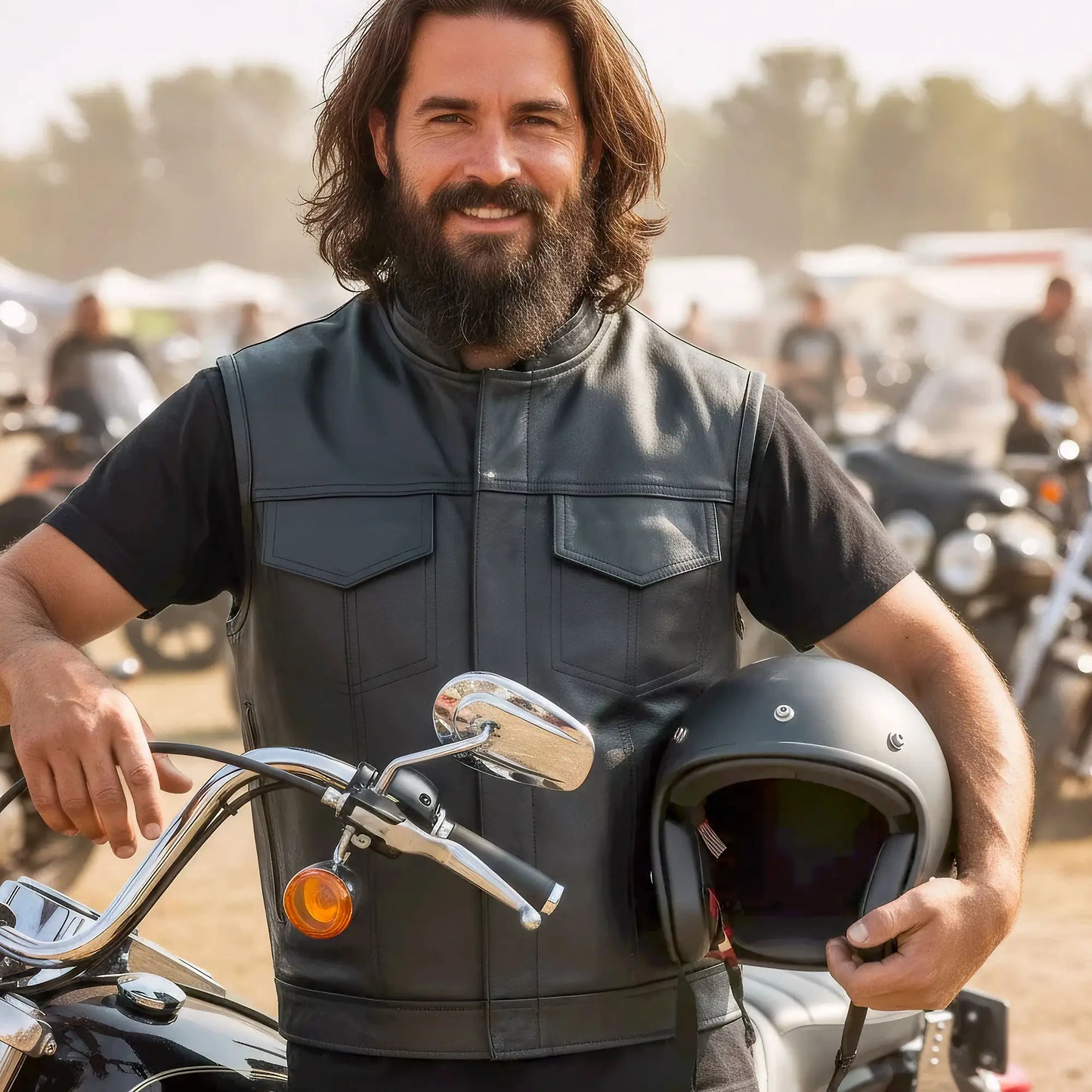 Hot Leathers VSM1059 Men's Black 'Flannel Grey' Motorcycle Club style Conceal and Carry Leather Biker Vest