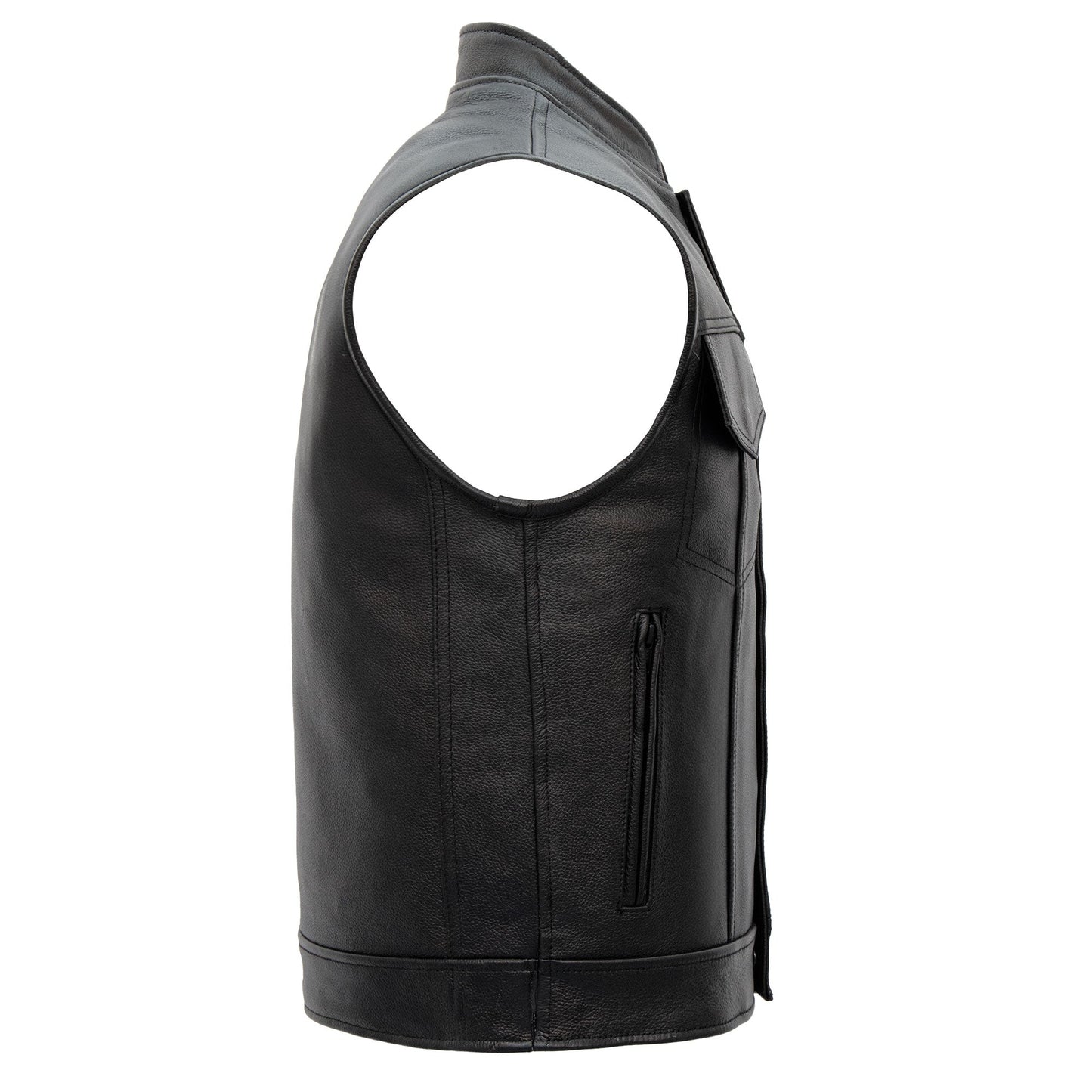 Hot Leathers VSM1060 Men's Black 'Flannel Red' Motorcycle Club Style Conceal and Carry Leather Biker Vest