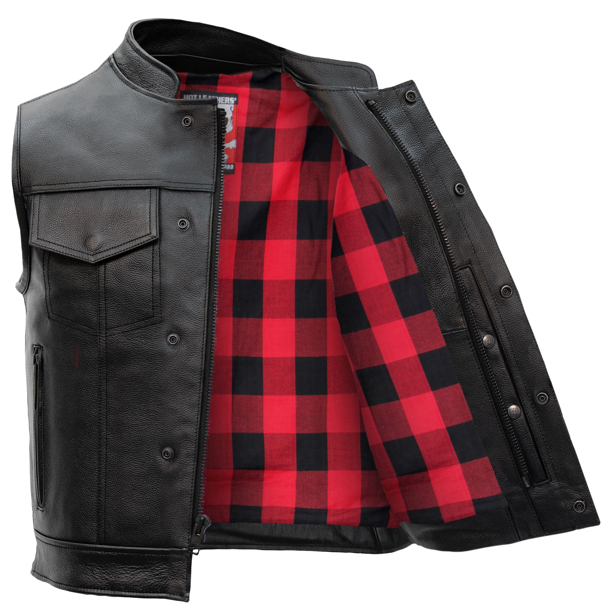 Hot Leathers VSM1060 Men's Black 'Flannel Red' Motorcycle Club