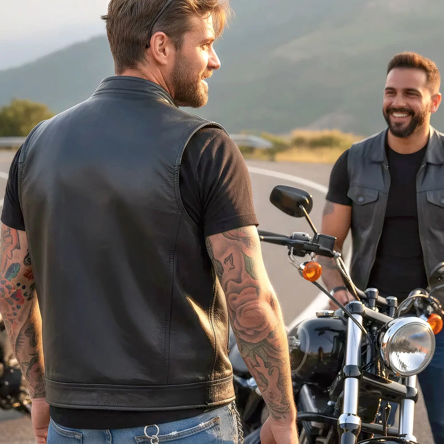 Hot Leathers VSM1060 Men's Black 'Flannel Red' Motorcycle Club Style Conceal and Carry Leather Biker Vest