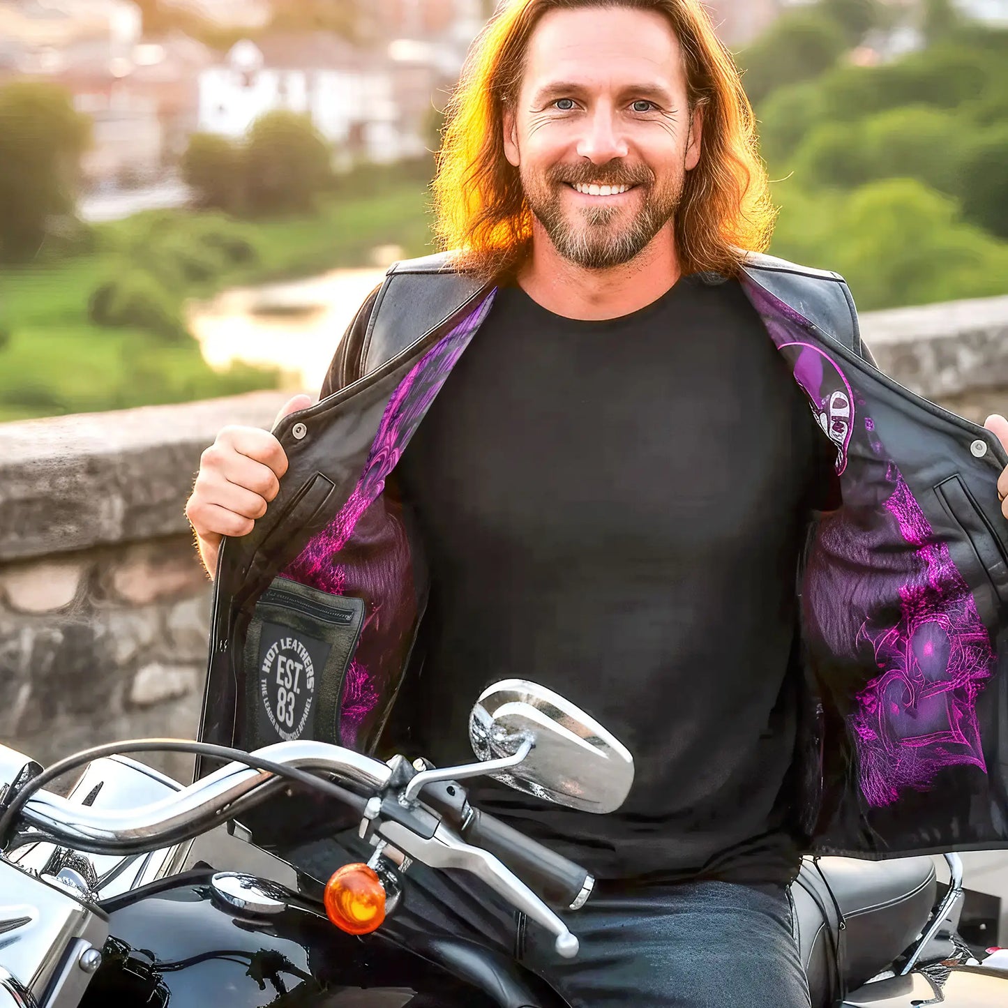 Hot Leathers VSM1063 Men's Black 'Blessed' Motorcycle style Conceal and Carry Side Lace Leather Biker Vest