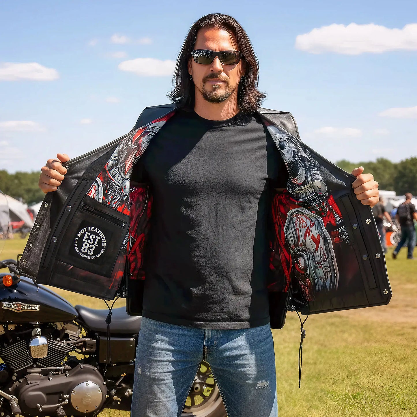 Hot Leathers VSM1064 Men's Black 'Viking Warrior' Motorcycle style Conceal and Carry Side Lace Leather Biker Vest