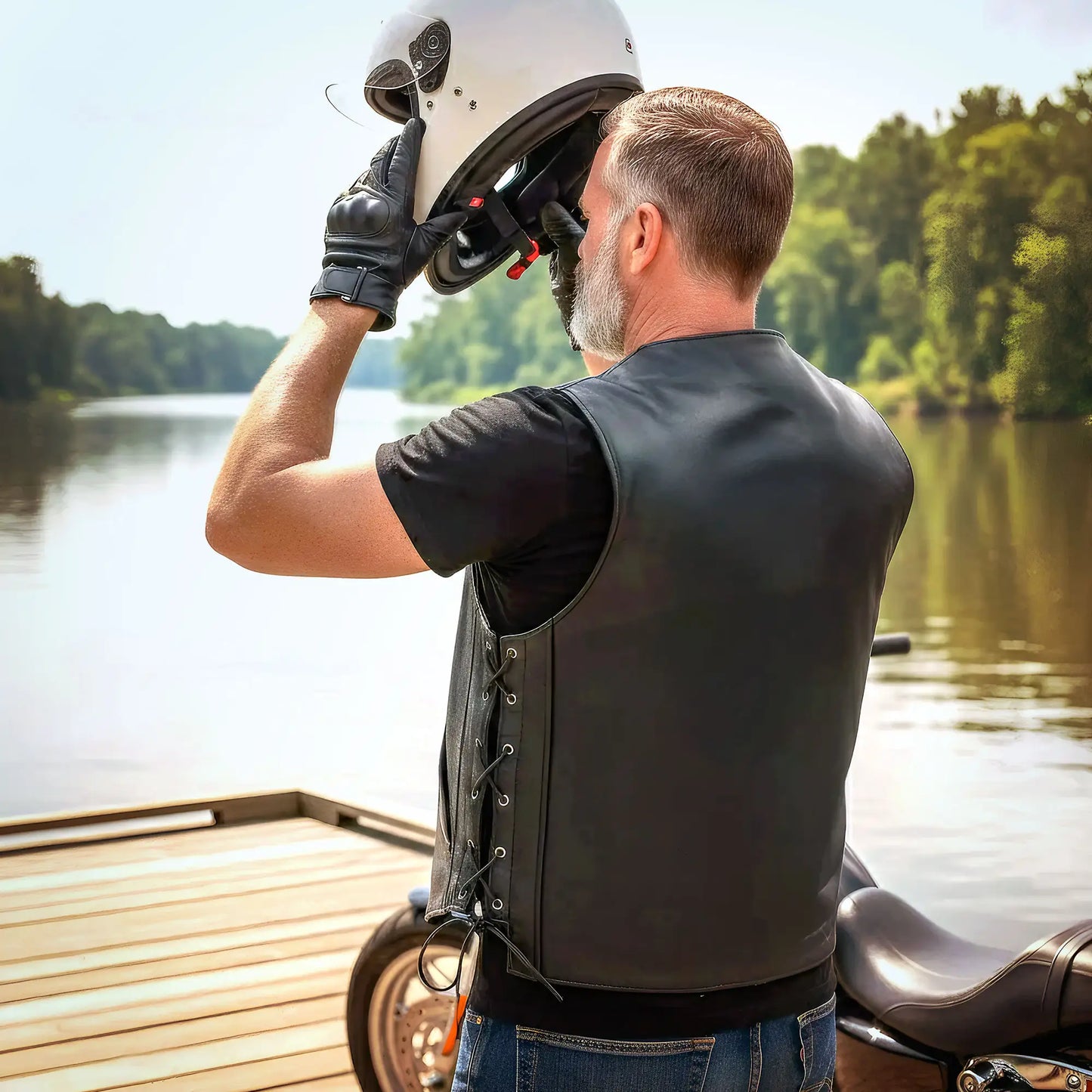 Hot Leathers VSM1064 Men's Black 'Viking Warrior' Motorcycle style Conceal and Carry Side Lace Leather Biker Vest