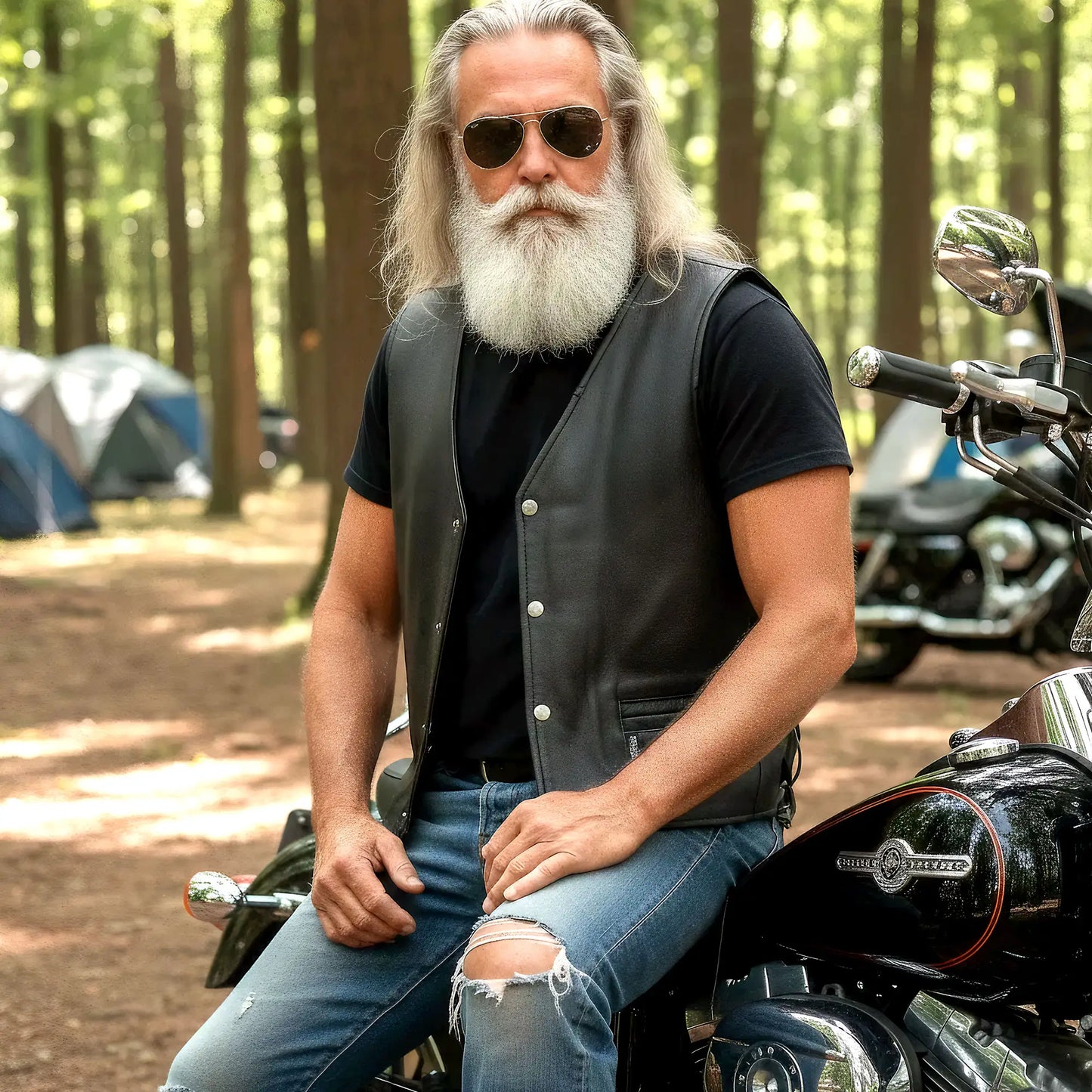 Hot Leathers VSM1064 Men's Black 'Viking Warrior' Motorcycle style Conceal and Carry Side Lace Leather Biker Vest