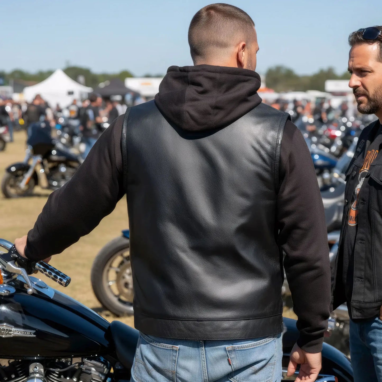 Hot Leathers Men's Black '2-in-1' Conceal and Carry Leather Vest with Hoodie VSM1202