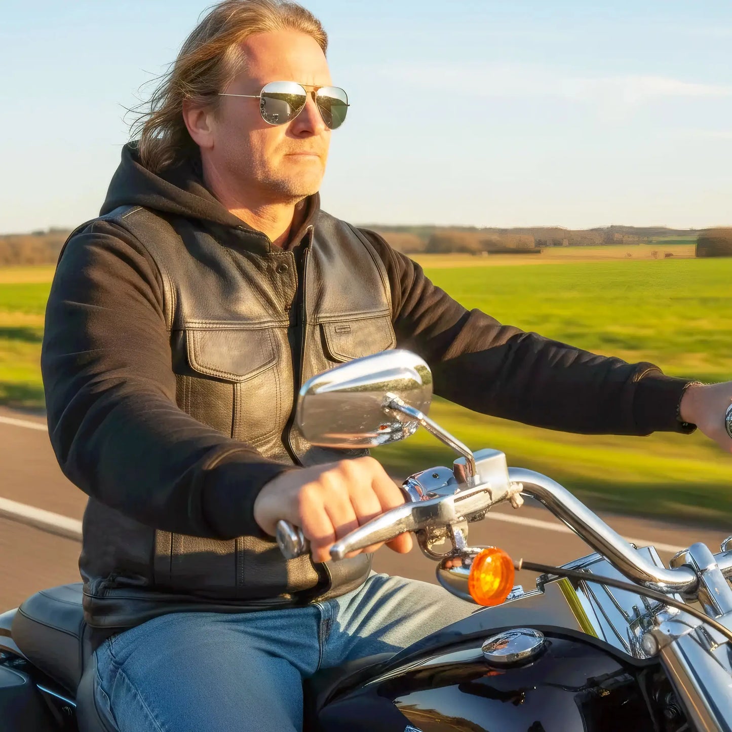 Hot Leathers Men's Black '2-in-1' Conceal and Carry Leather Vest with Hoodie VSM1202