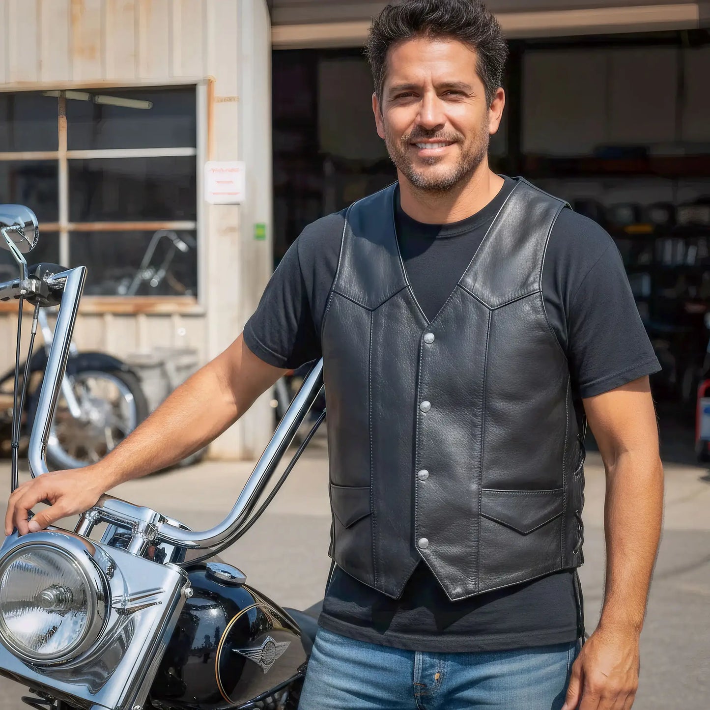 Hot Leathers VSM5008 Men's USA Made Side Lace Premium Leather Motorcycle Biker Vest