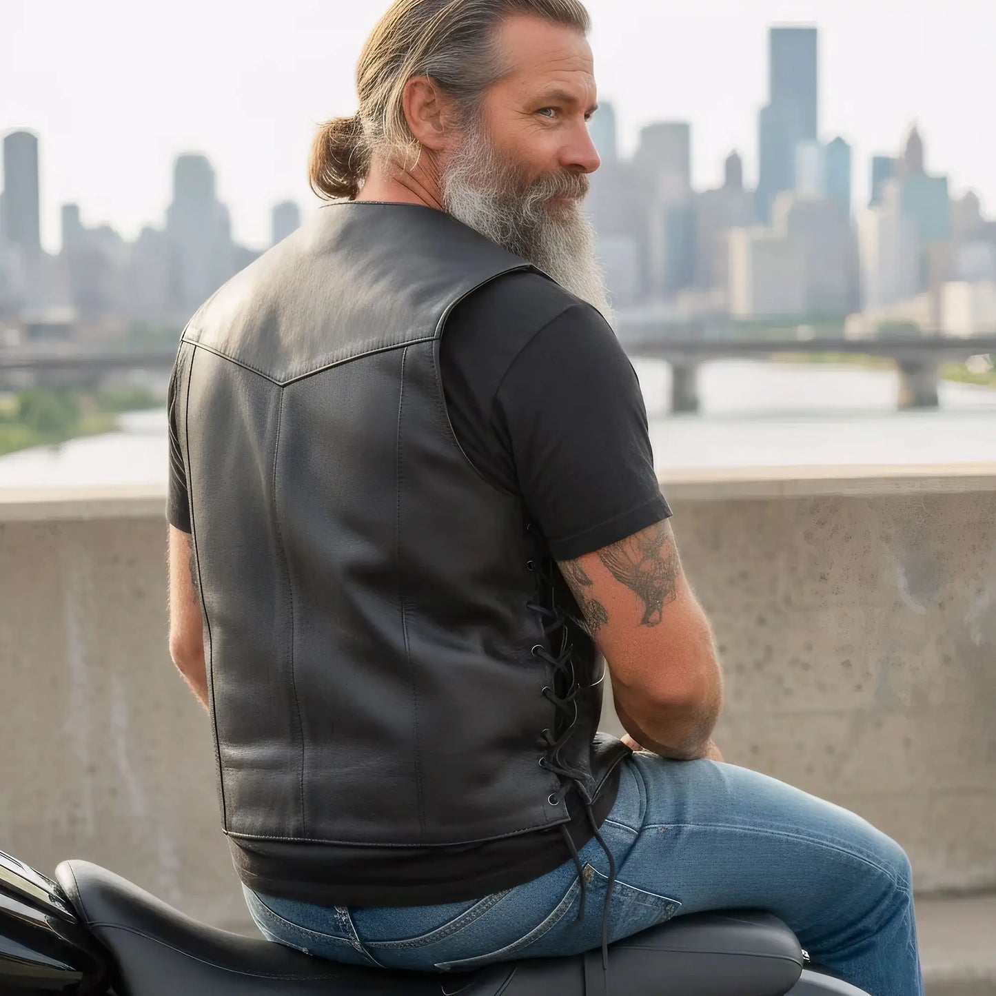 Hot Leathers VSM5008 Men's USA Made Side Lace Premium Leather Motorcycle Biker Vest