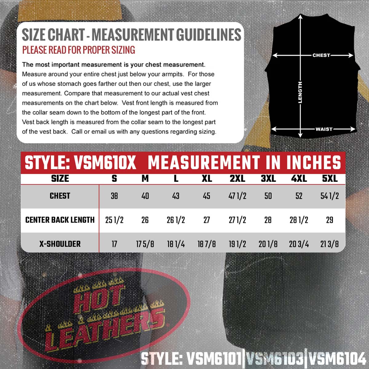 Hot Leathers Men's Leather and Denim Conceal Carry Vest VSM6103