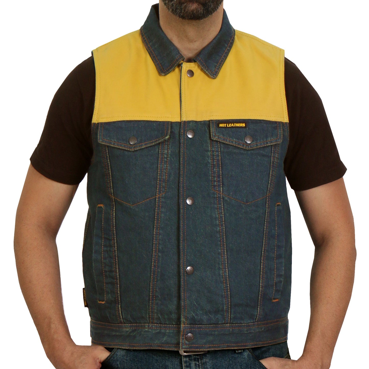 Hot Leathers Men's Leather and Denim Conceal Carry Vest VSM6103