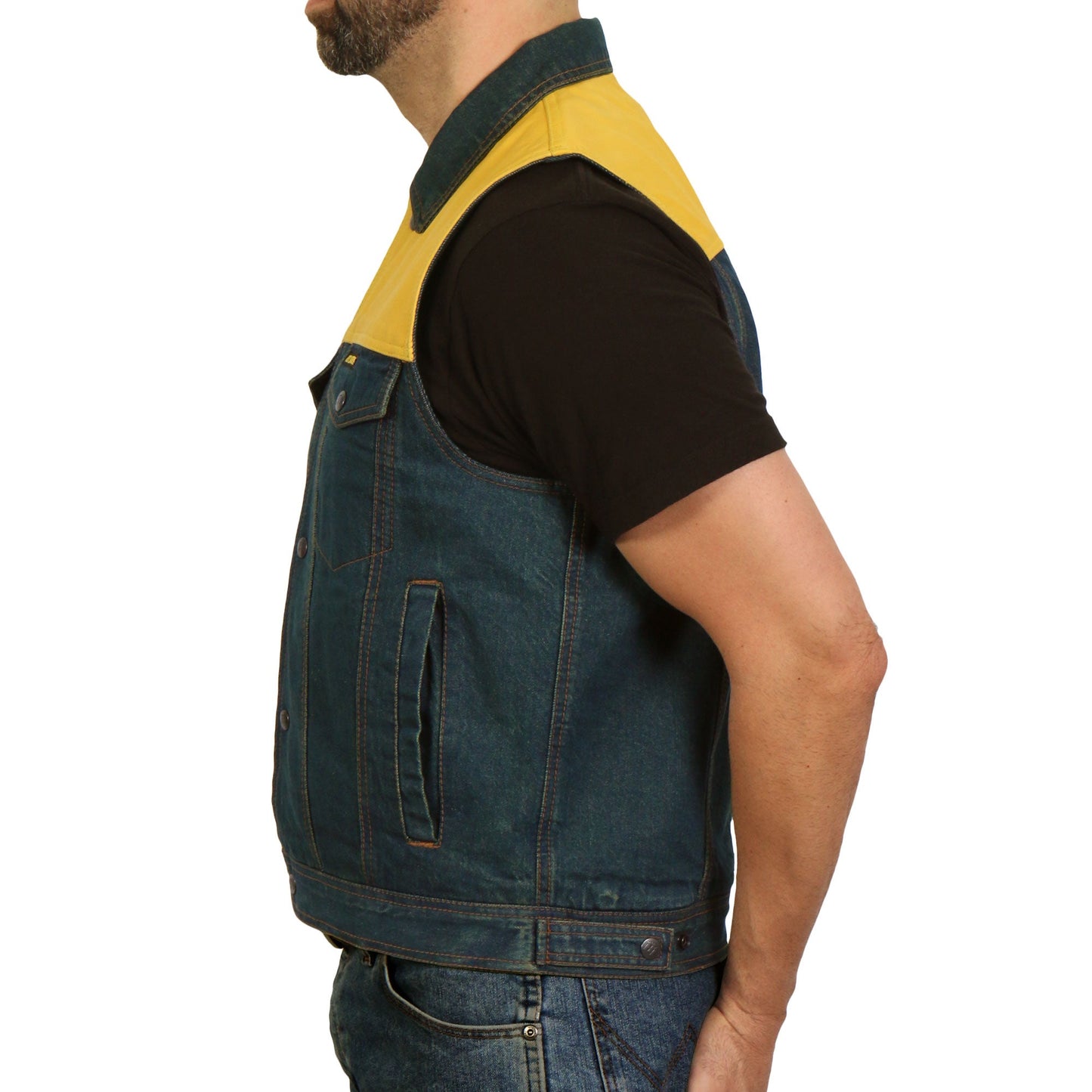 Hot Leathers Men's Leather and Denim Conceal Carry Vest VSM6103