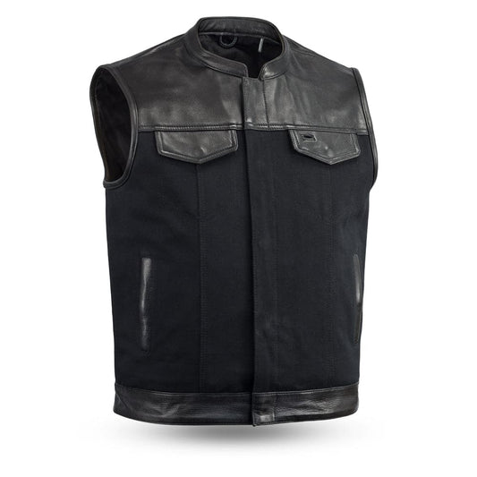 49/51 Vest Motorcycle Leather Canvas Vest Men's Canvas Vests First Manufacturing Company S Black 