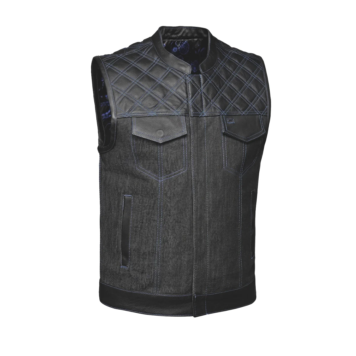 Cobalt - Men's Leather/Denim Club Style Motorcycle Vest