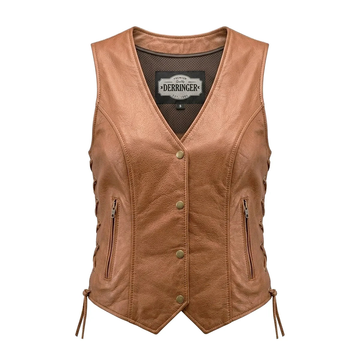 Leah - Women's Lambskin Leather Motorcycle Vest (Brown)