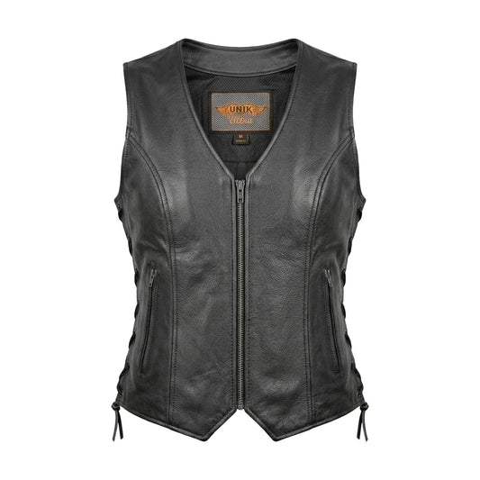 Mae - Women's Zippered Leather Motorcycle Vest