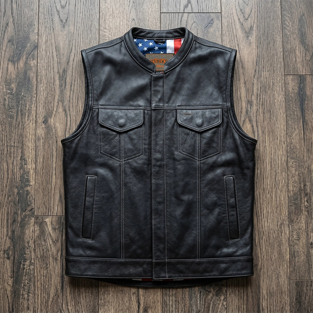 Freedom - Men's USA Flag Liner Leather Motorcycle Vest