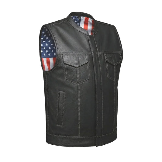 Freedom - Men's USA Flag Liner Leather Motorcycle Vest