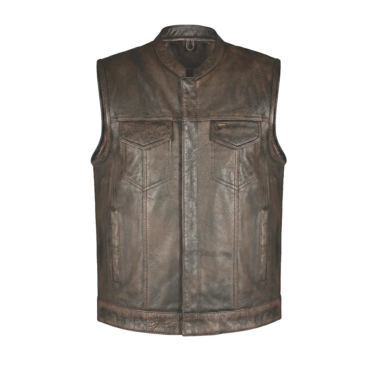 Spearfish - Men's Club Style Leather Motorcycle Vest (Brown)