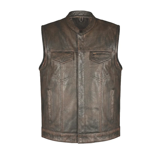 Spearfish - Men's Club Style Leather Motorcycle Vest (Brown)