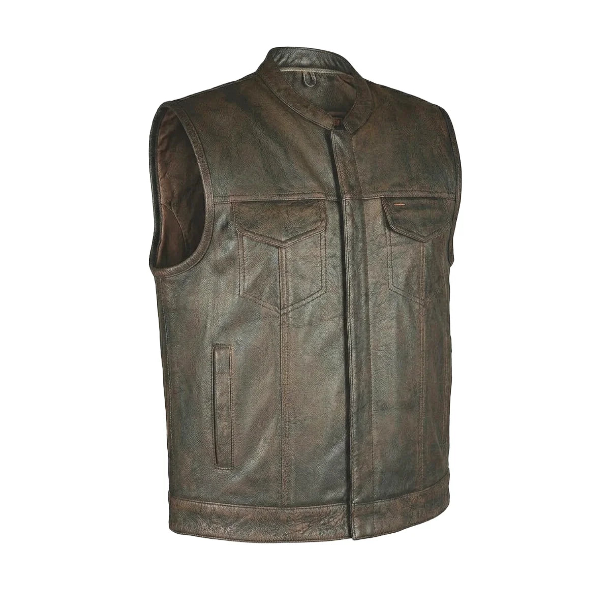 Spearfish - Men's Club Style Leather Motorcycle Vest (Brown)