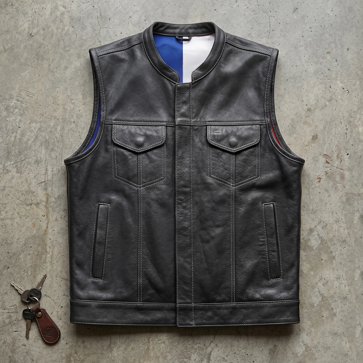 Texan - Men's Texas Flag Club Style Leather Motorcycle Vest