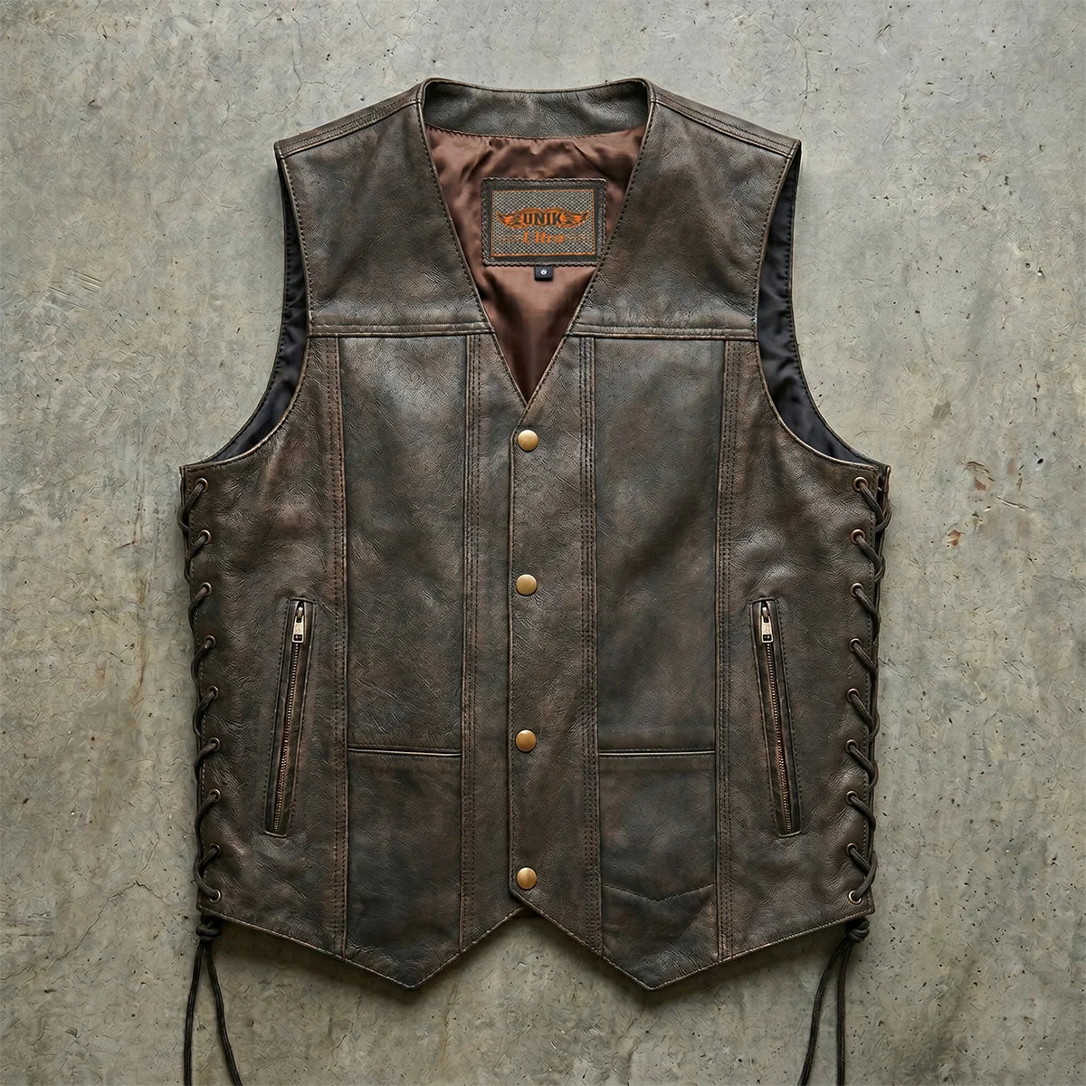 Toas - Men's Motorcycle Leather Vest (Brown)