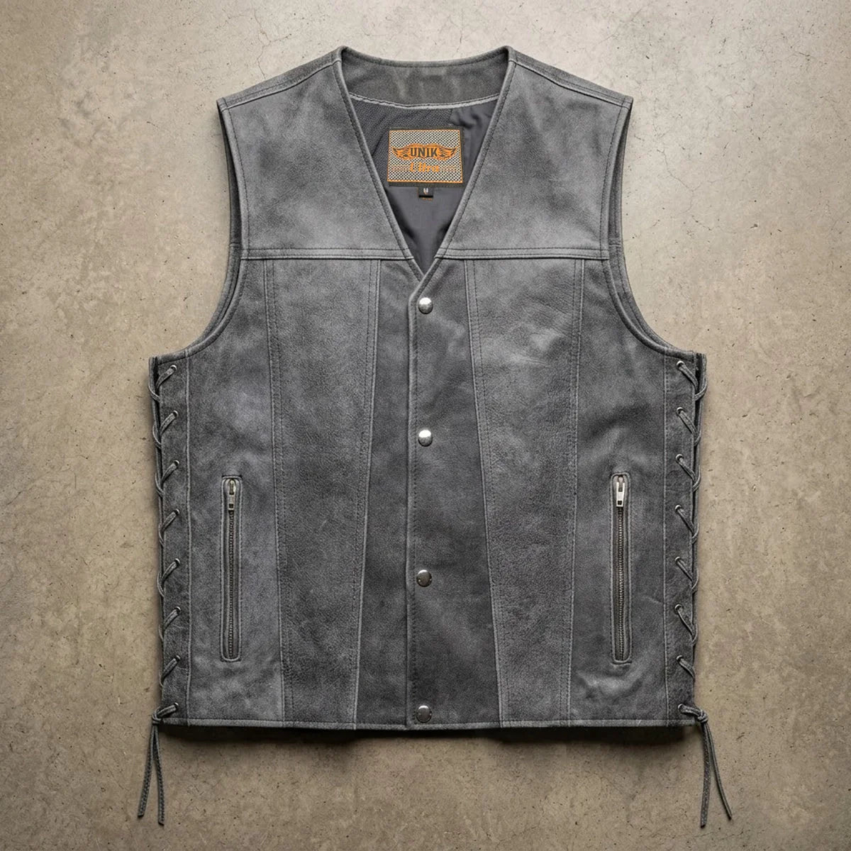 Tombstone - Men's Motorcycle Leather Vest (Gray)