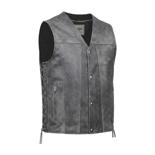 Tombstone - Men's Motorcycle Leather Vest (Gray)