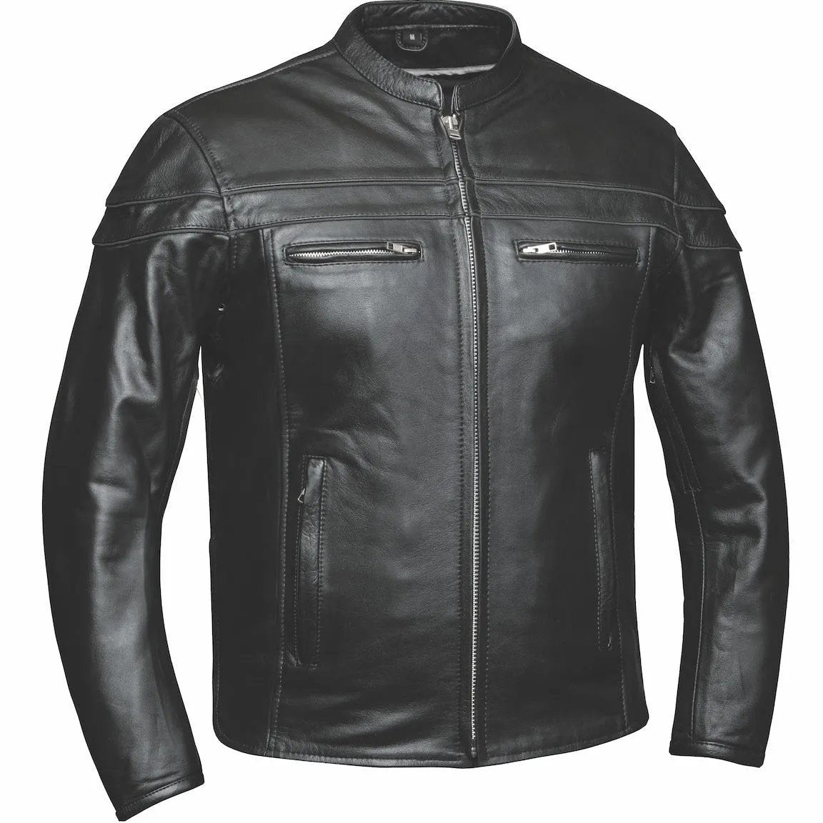 Men's black leather jacket on a white background