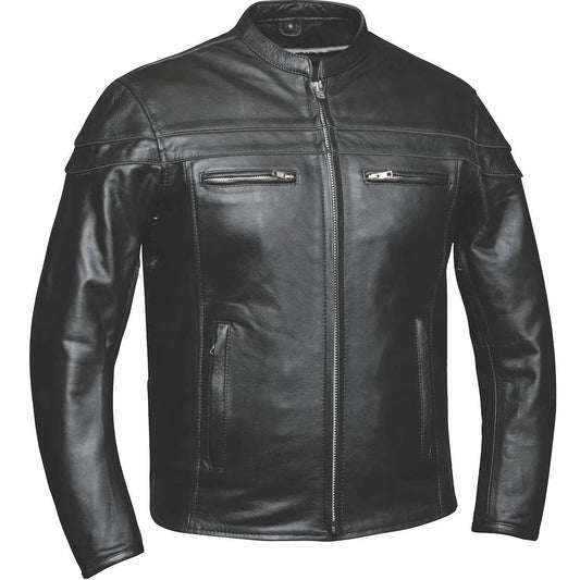 Men's black leather jacket on a white background