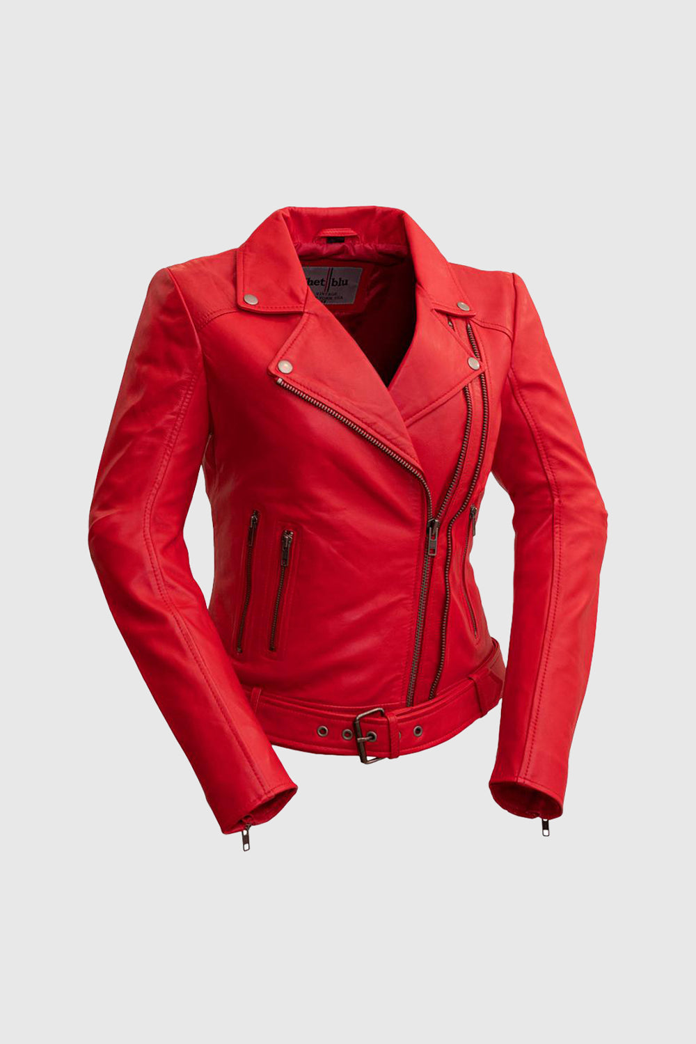 Chloe Womens Fashion Leather Jacket Women's Leather Jacket Whet Blu NYC Red Fire XS 