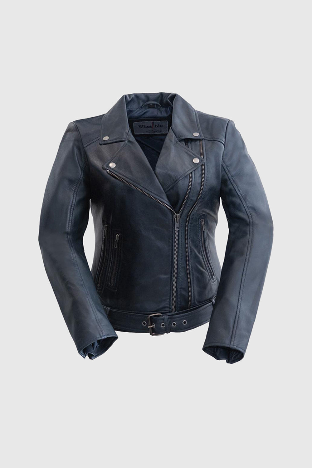 Chloe Womens Fashion Leather Jacket Women's Leather Jacket Whet Blu NYC Navy Blue XS 