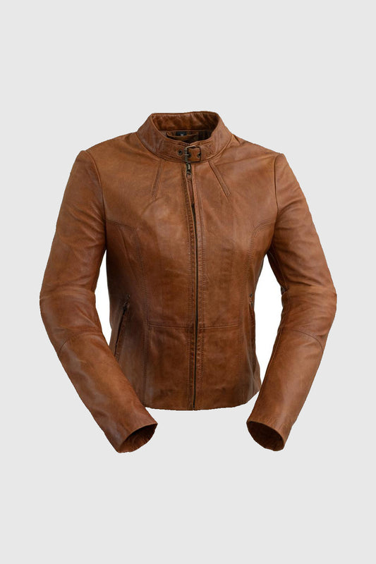 Rexie Womens Fashion Leather Jacket Dark Cognac (POS) Women's Leather Jacket Whet Blu NYC XS DARK COGNAC 