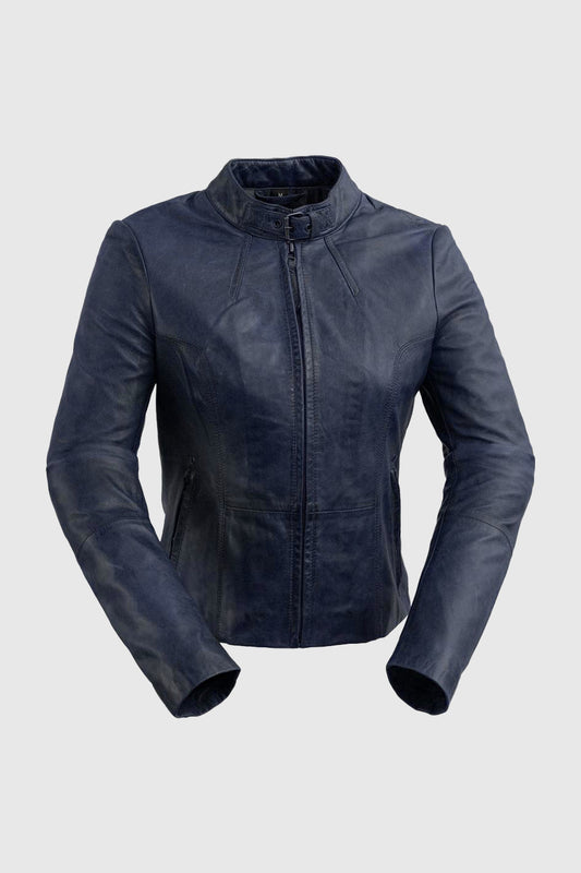 Rexie Womens Fashion Leather Jacket Navy Blue (POS) Women's Leather Jacket Whet Blu NYC XS NAVY BLUE 