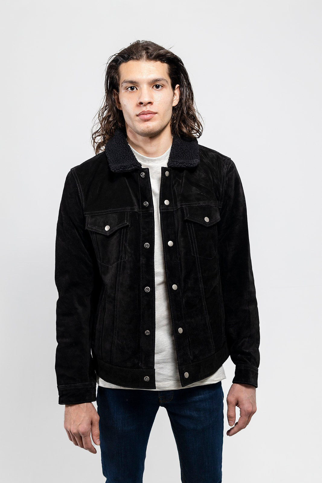 Luke Mens Faux Shearling Cow Suede Jacket – Extreme Biker Leather