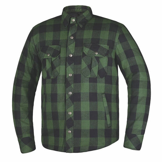 Men's green and black plaid armore4d flannel shirt on a white background