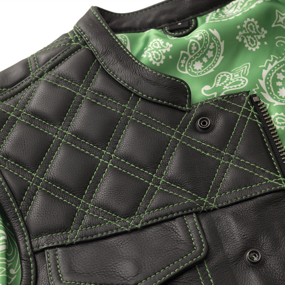 Whaler Green - Men's Club Style Leather Vest (Limited Edition) Factory Customs First Manufacturing Company   
