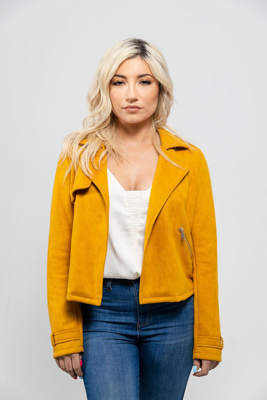 Megan Women's Vegan Faux Suede Jacket Mustard (POS) Women's Fashion Leather Jacket Whet Blu NYC XS Mustard 