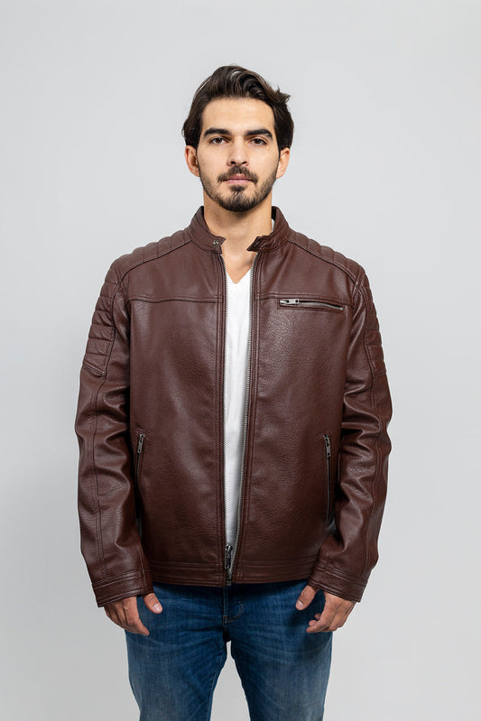 Logan Men's Vegan Faux Leather Jacket Men's Vegan Faux Leather jacket Whet Blu NYC Redwood S 